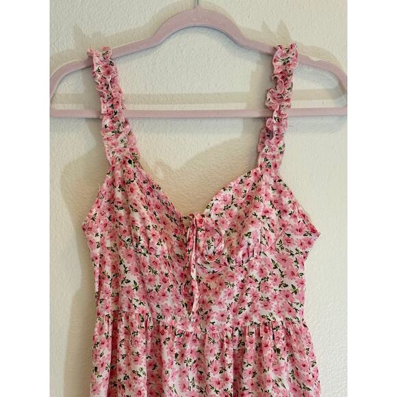 CIDER Women's Medium Ruffled Mini Pink Floral Dress Fall Layer Feminine - Picture 3 of 6